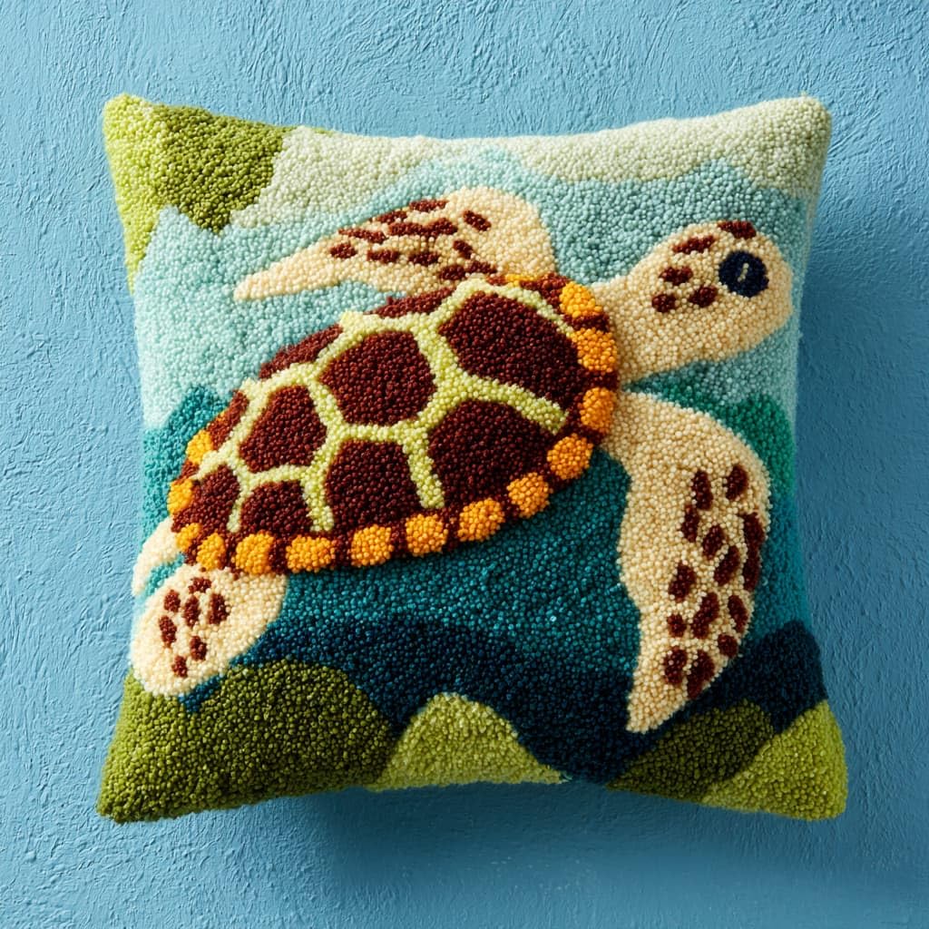 WallustrioaW Latch Hook Cushion Kits,Animals, sea Turtles