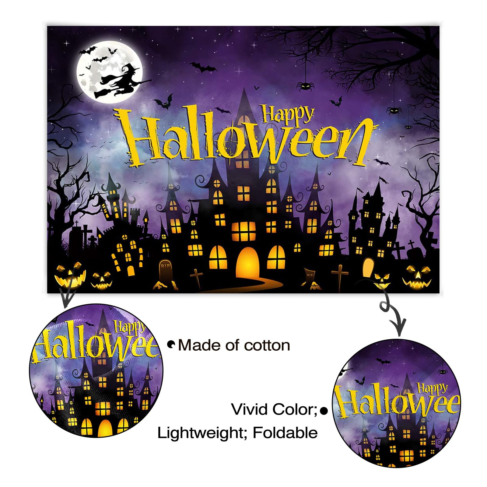 Mocsicka Halloween CandyShop Fotohintergrund – Lila Kürbis Laterne Design, 210x150 Cm, Für Party-Deko