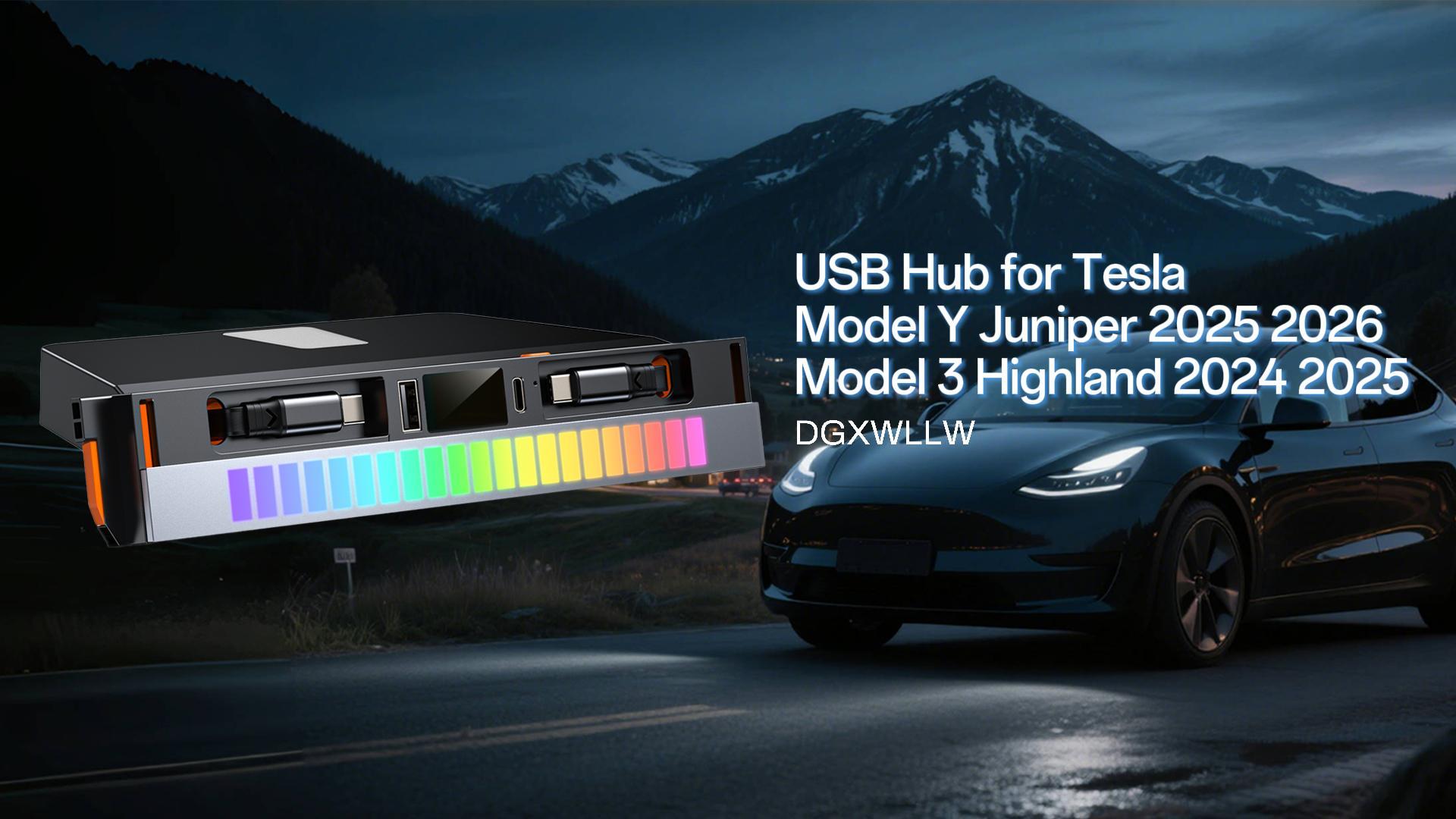 DGXWLLW USB Hub For Tesla Model Y Juniper 2025 2026 Model 3 Highland 2024 2025, 87W Multi Port Center Console Fast Charger Rear Vent Air Outlet Expansion Cover Docking Station With Retractable Cables - View #3