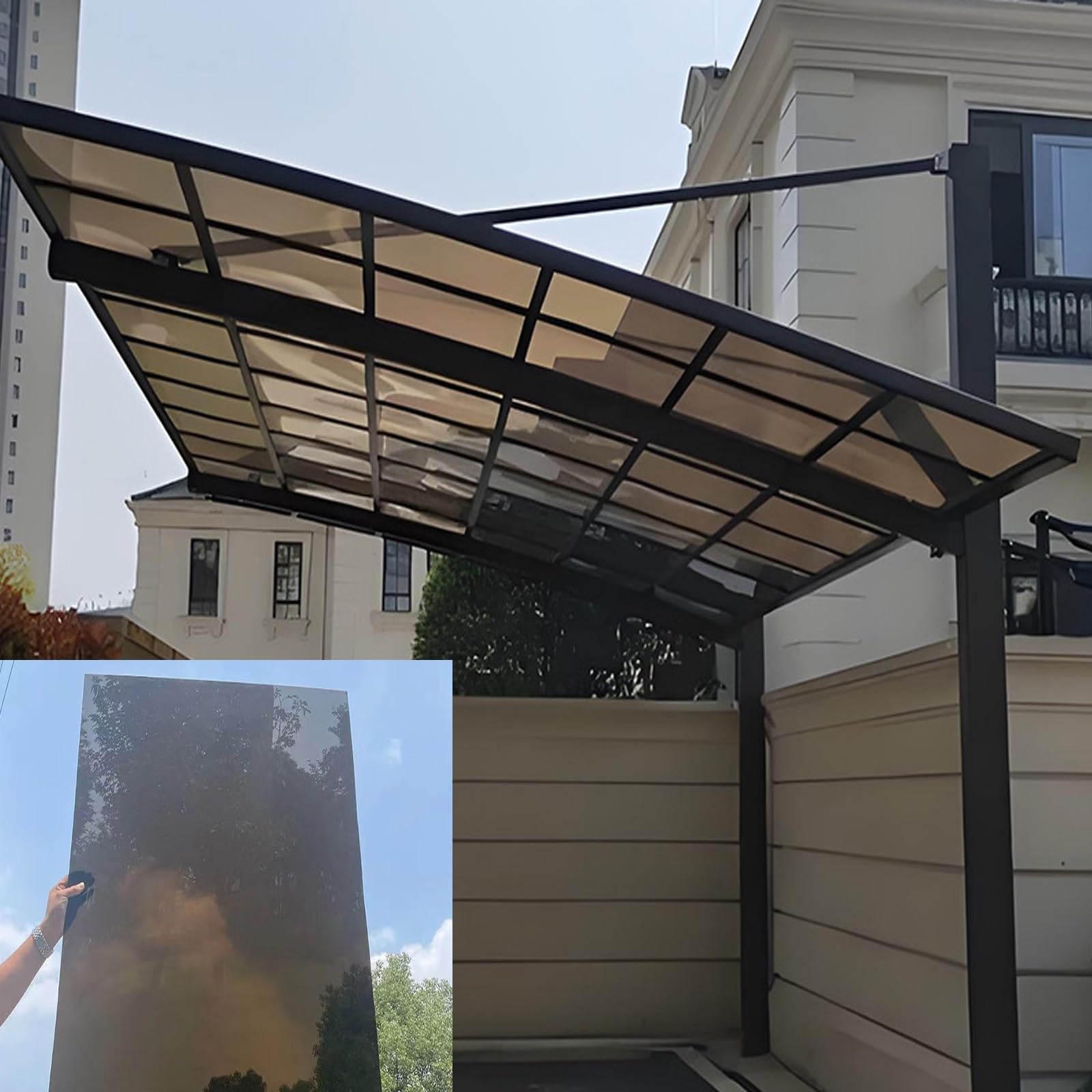 Przezroczyste arkusze poliwęglanowe 1 mm – odporne na promieniowanie UV panele dachowe do szklarni na zewnątrz plastikowy pokrowiec dachowy do szopy zamiennik brązowy 1,2 x 5 m rolka