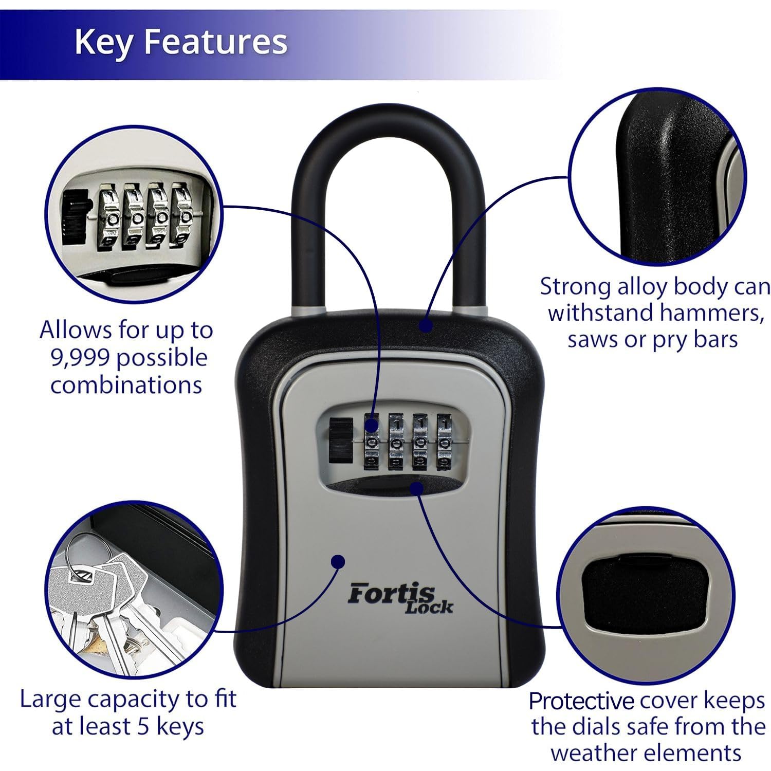 Amazon.com: Fortis Lock Box for Keys with Code, Portable Shackle