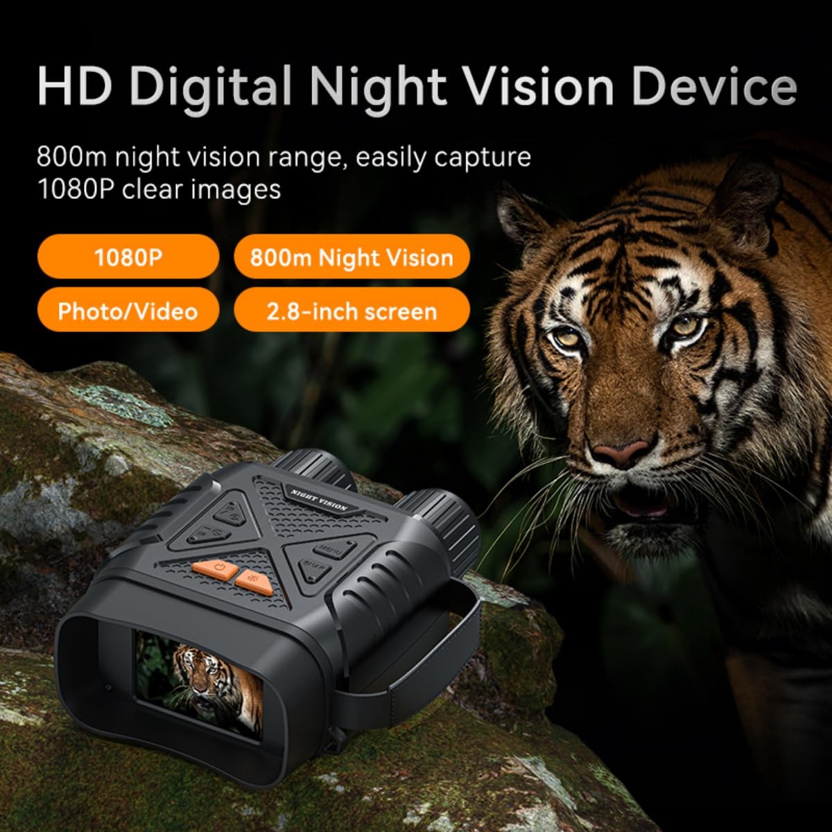 EMEBAY Jumelles de Vision Nocturne 1080P avec Carte TF 64Go + Boîte Rigide, Zoom Numérique 10X, Portée Visuelle 800 M, écran IPS HD de 2.8”, Batterie Rechargeable, Lunettes Numériques