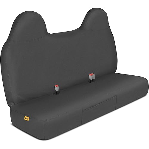 Caterpillar Custom Fit Front Bench Seat Cover with Utility Pockets for Ford F250 / F350 / F450 / F550 (1999-2007) - Durable Black Oxford Super Duty Interior Truck Seat Cover