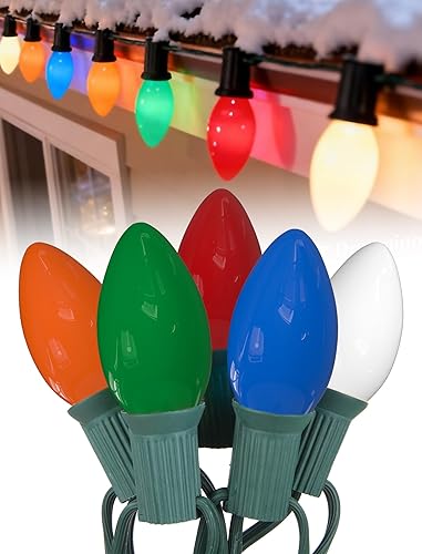 Miniatura 11 de Luces de Navidad C9 rojas y blancas de 25 pies, cadena de luces de Navidad C9 impermeables con 26 bombillas rojas y blancas, luces de Navidad Luz