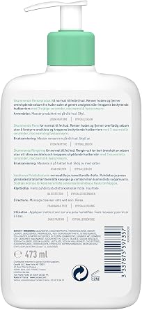 CeraVe Foaming Cleanser for Normal to Oily Skin with Niacinamide & 3 Essential Ceramides, Developed with Dermatologists, Gently Cleanses & Removes Excess Oil, Fragrance-Free