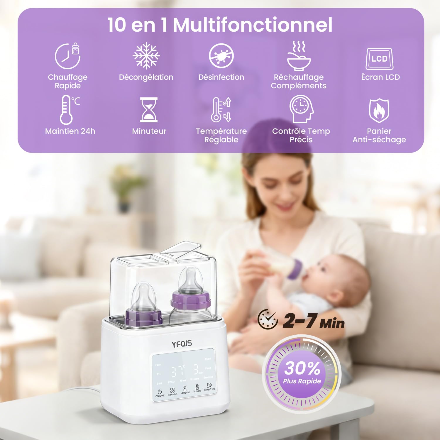 Calentador de Biberón, Calentador de leche materna 10 en 1, calentamiento rápido en baño de agua para leche materna y alimentos, función de mantenimiento caliente durante 24 horas con apagado
