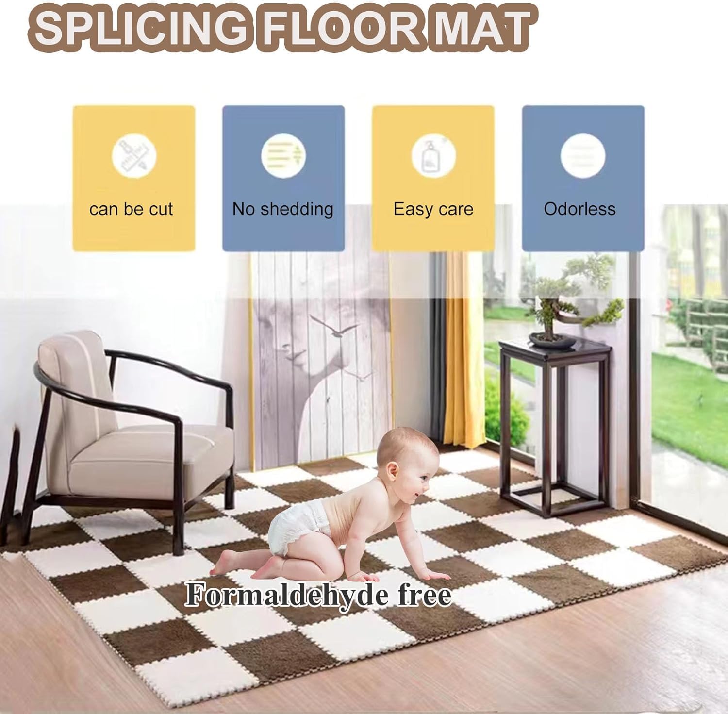 LNNNW Miękka Pluszowe maty puzzle Blokująca mata podłogowa z puzzlami, pluszowy dywanik, kwadratowa blokująca mata podłogowa, antypoślizgowa mata dla niemowlęcia do sypialni(Pink,50pcs)