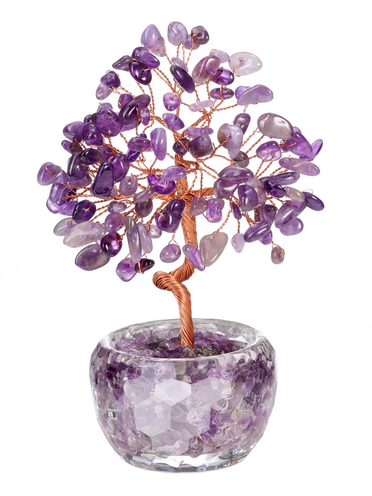JSDDE Amethyst Crystal Tree Healing Crystals Stones Tree with Glass Base Gemstone Tree for Positive Energy Office Decor Fengshui Tree Gift