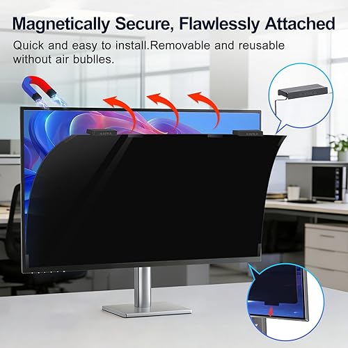 Miniatura 2 de Paquete de 2 pantallas magnéticas de privacidad para computadora de 24 pulgadas, protector de privacidad extraíble para colgar para monitor sin