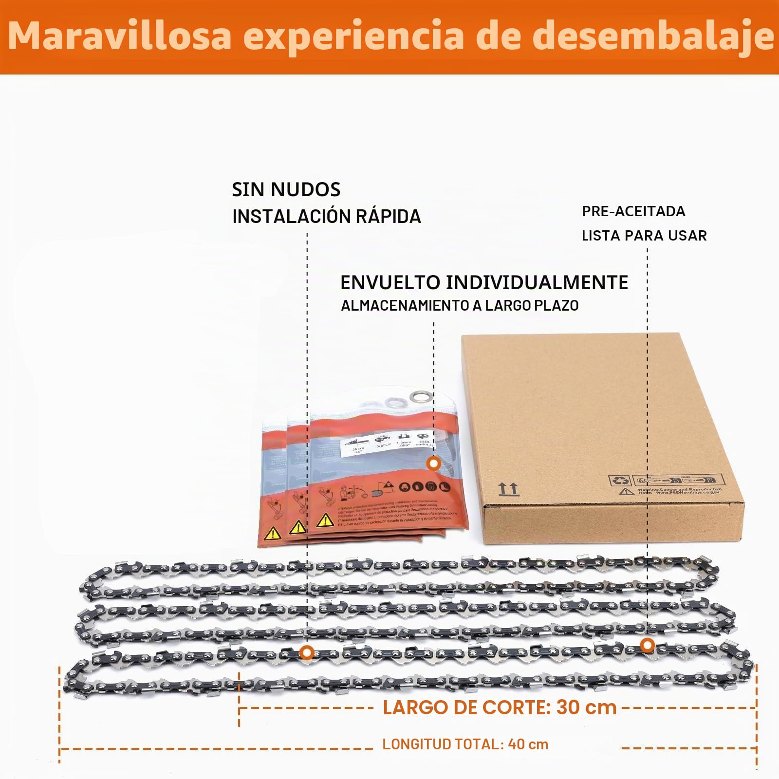 3×Cadenas de Motosierra Telescópica 3/8"LP para Espadas de 30 cm 44 Eslabones, 1,1mm compatible con Stihl MS170 MS162 MSE170C MS194T, 3610 000 0044 y muchas más