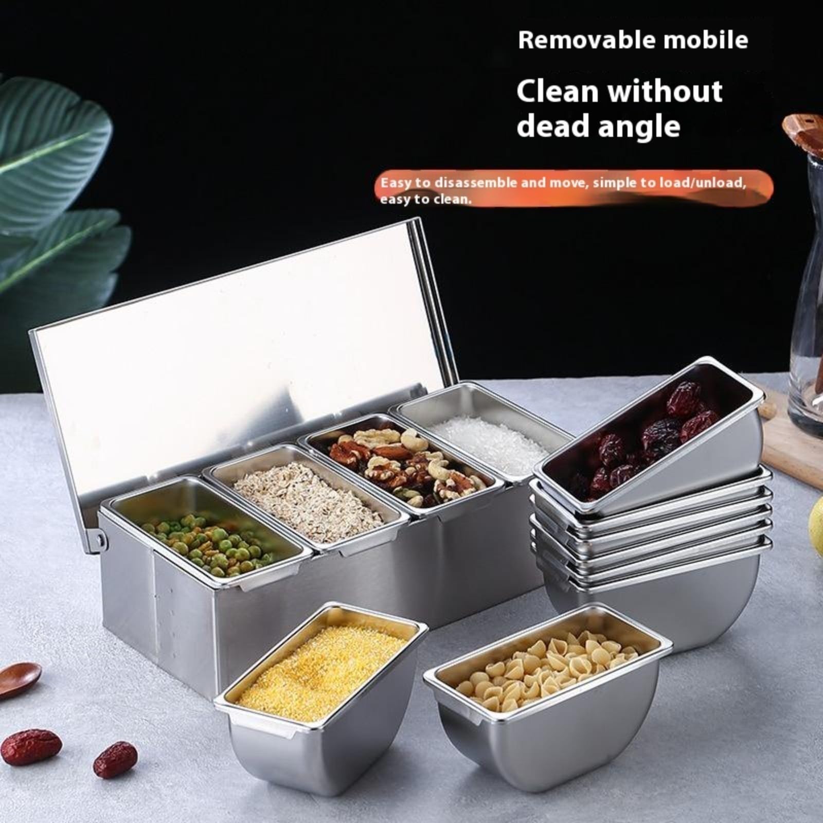Contenitore per alimenti in acciaio inox 304 con coperchio versatile Se nizer e scatola di frutta con griglia interna rimovibile per uso pizzeria