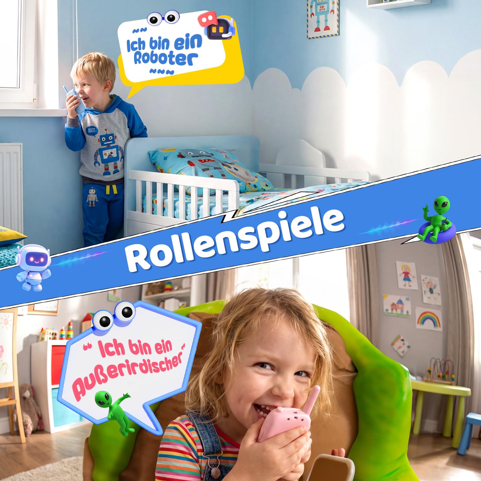 Video Walkie Talkie Kinder, Wiederaufladbares Funkgerät Spielzeug mit Kamera & Stimmenverzerrer, Outdoor Spielzeug Geschenke für Junge und Mädchen 3 4 5 6 7 8-12 Jahre (Blau & Pink)