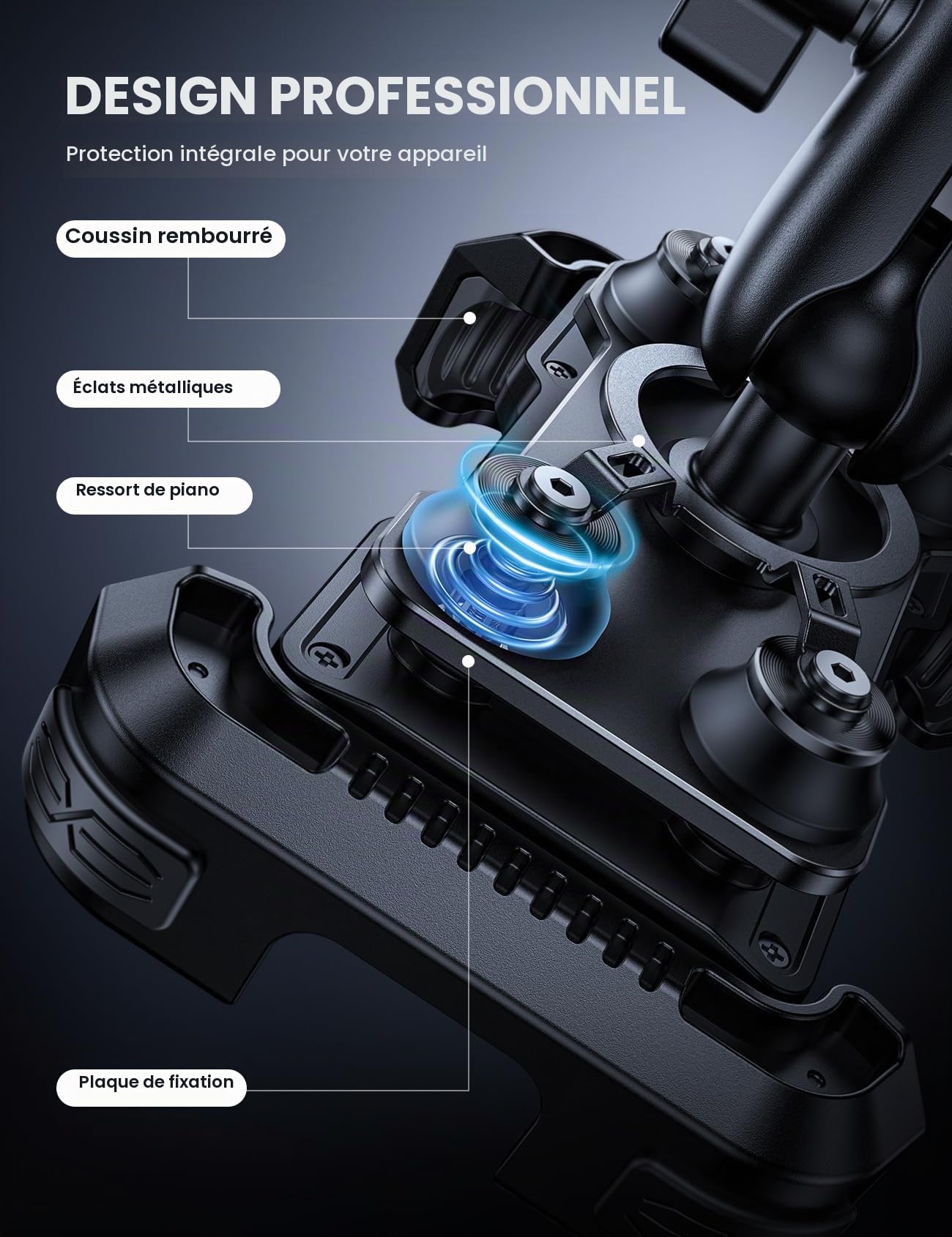 Lamicall Support Téléphone Moto Antivol Double Anti-Vibration Bras Extension Métal pour Guidon Vélo 360° Pivotant iPhone 16 15 14 4,7-6,7"