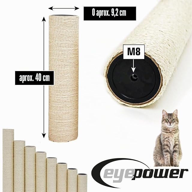 Foto 6 de 8 de eyepower Ø 9,2 cm: 40 cm Poste Rascador de Repuesto - Rosca M8 - Accesorio Fuerte para Árbol de Gatos