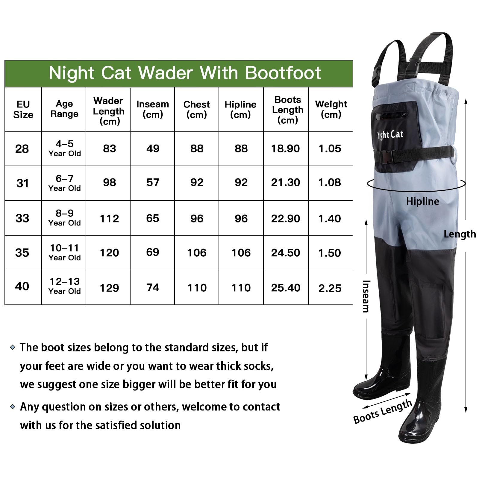 Night Cat Waders Pêche Enfants Cuissardes Peche Garçons Imperméable Respirant PVC Bottes
