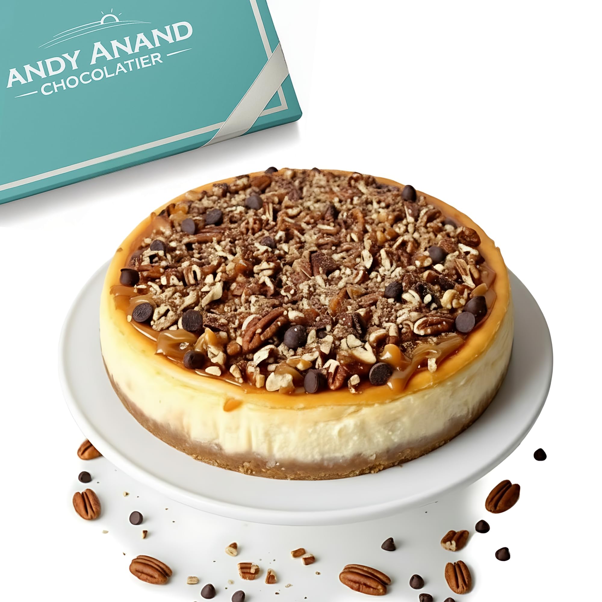 ANDY ANAND CHOCOLATIER Sugar Free Turtle Cheesecake 9" | Diabetic-Friendly, Creamy & Delicious with Real California Cream Cheese Amazingly Traditional