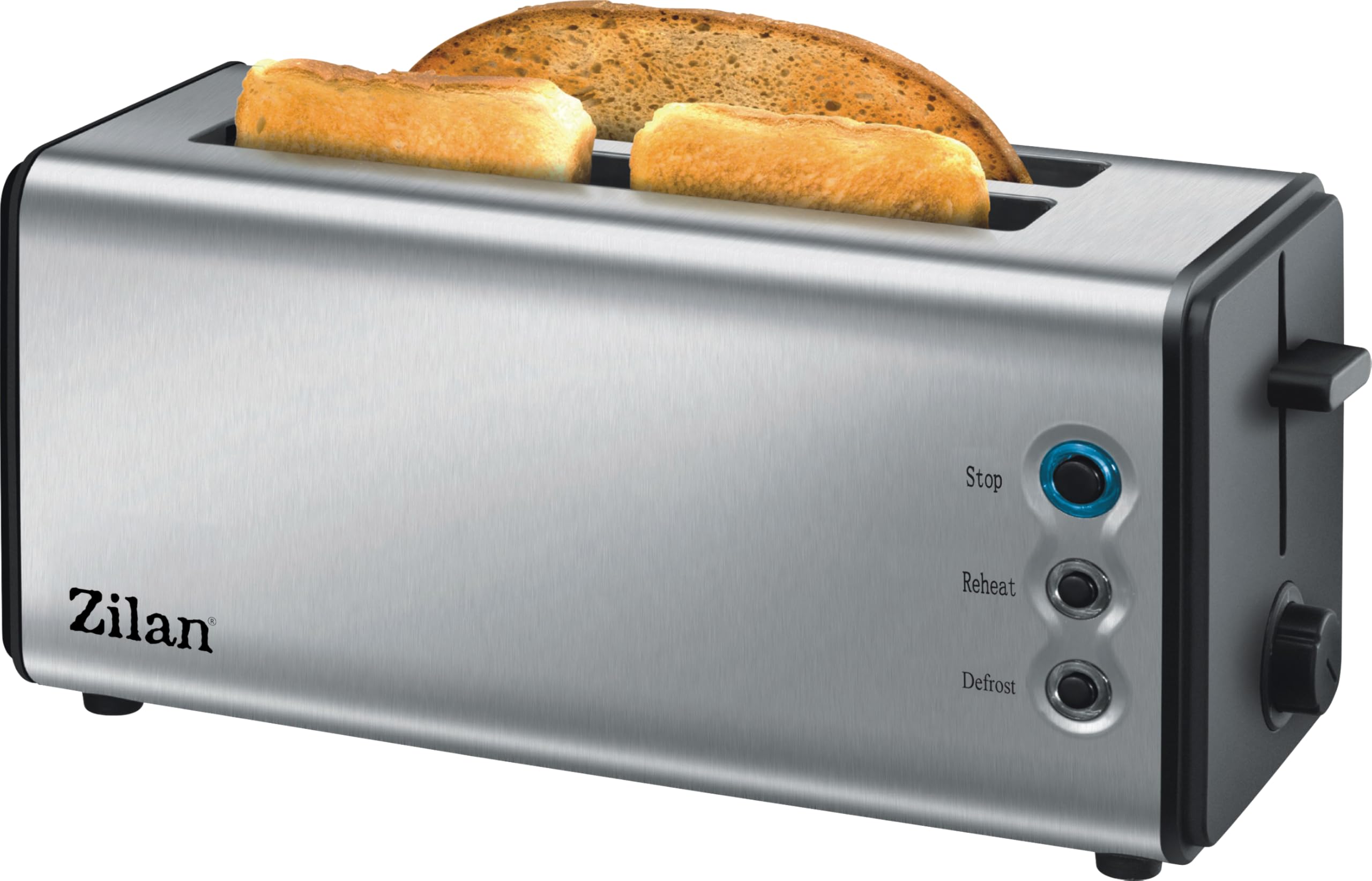 Zilan, Grille-pain à fente longue, 4 tranches de Toastautomatique, XXL, 5 niveaux de rôtissage, accessoire de pain, fonction décongélation, tiroir ramasse-miettes en acier inoxydable