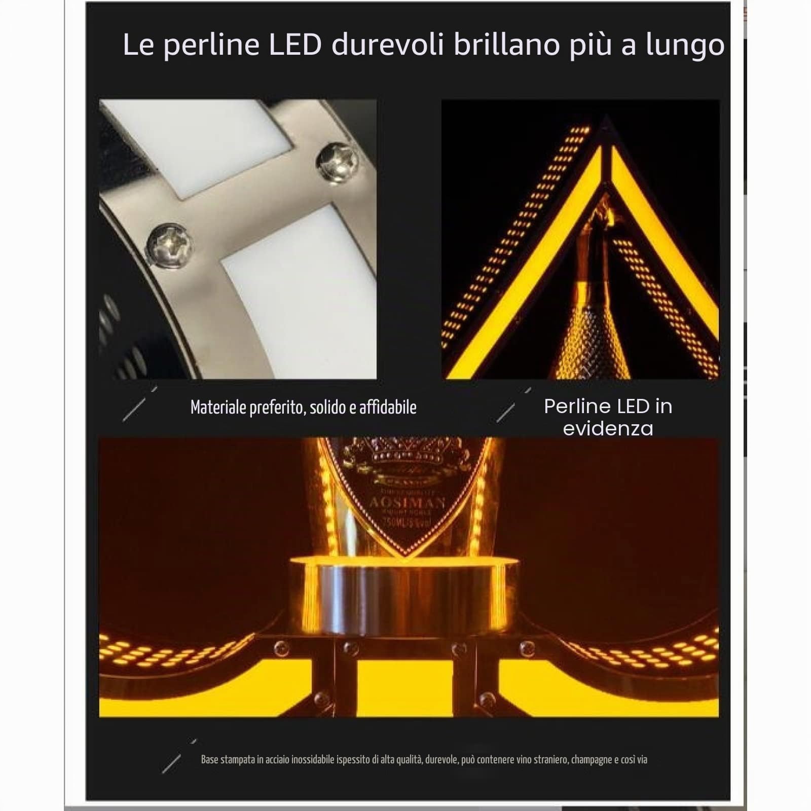 Espositore per bottiglie di liquori illuminato a LED, asso di picche, champagne, bottiglie VIP e stelle filanti per bar, hotel, discoteca, presentatori privati, feste, espositori a LED