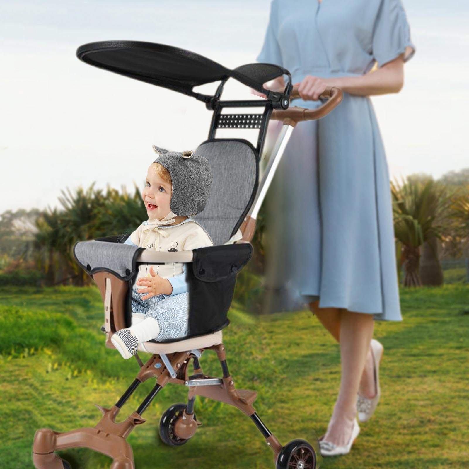 Coche Bebé Portátil - Bastidor 89 Cm Aluminio/ABS | Sillita Plegable | Ligera De Viaje Con Capota Reversible Para Exteriores