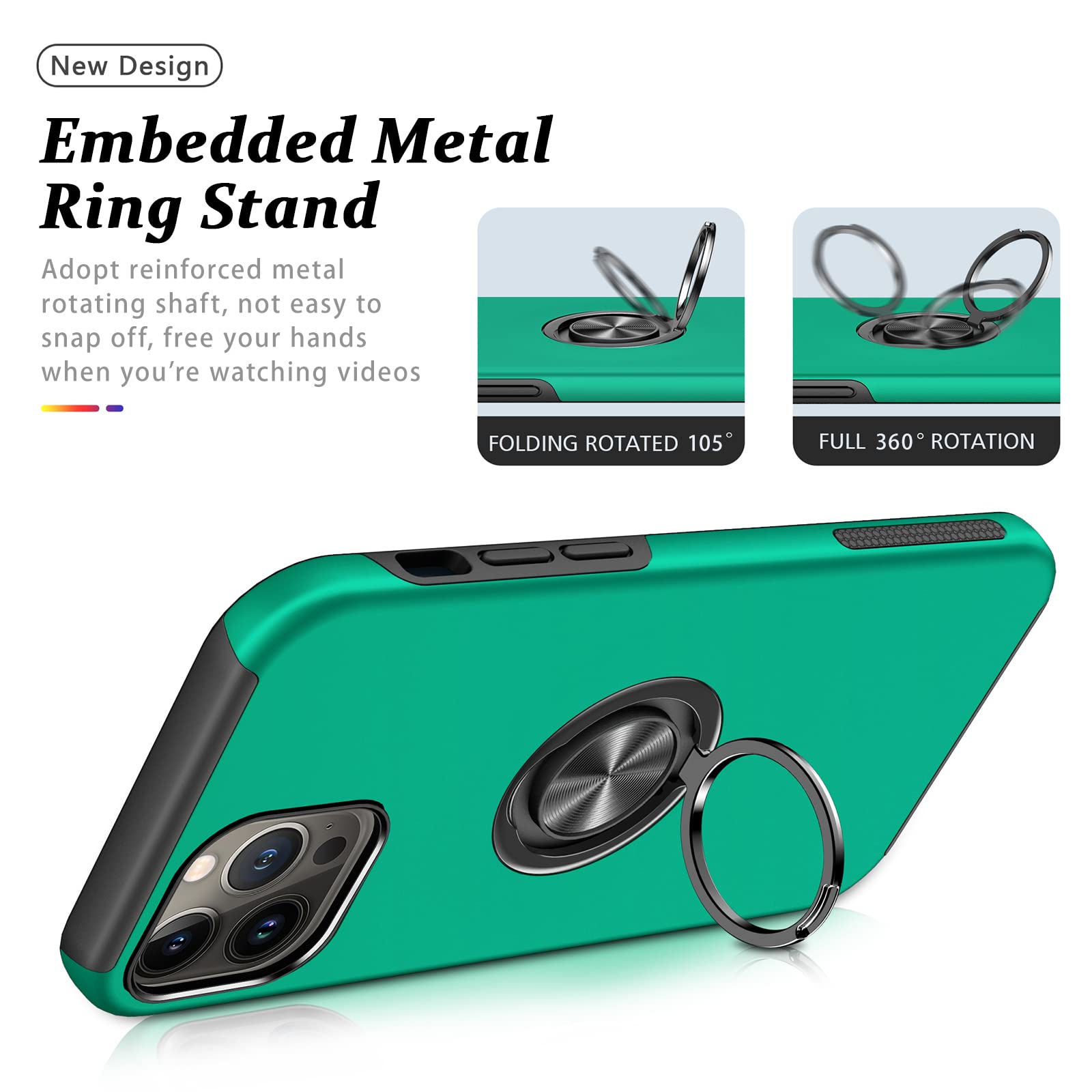 Coque Antichoc pour iPhone 13 Pro, [Anneau de Support magnétique] Coque de téléphone de qualité Militaire avec Support en métal renforcé intégré pour iPhone 13 Pro, Vert