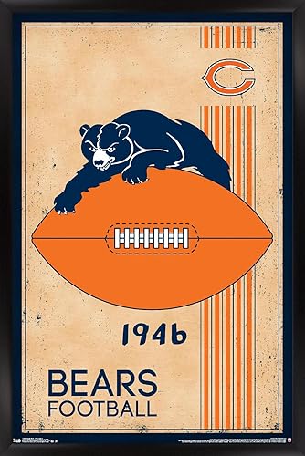 Trends International NFL Chicago Bears - Póster de pared con logotipo retro 14, 22.375 x 34 pulgadas, versión enmarcada negra