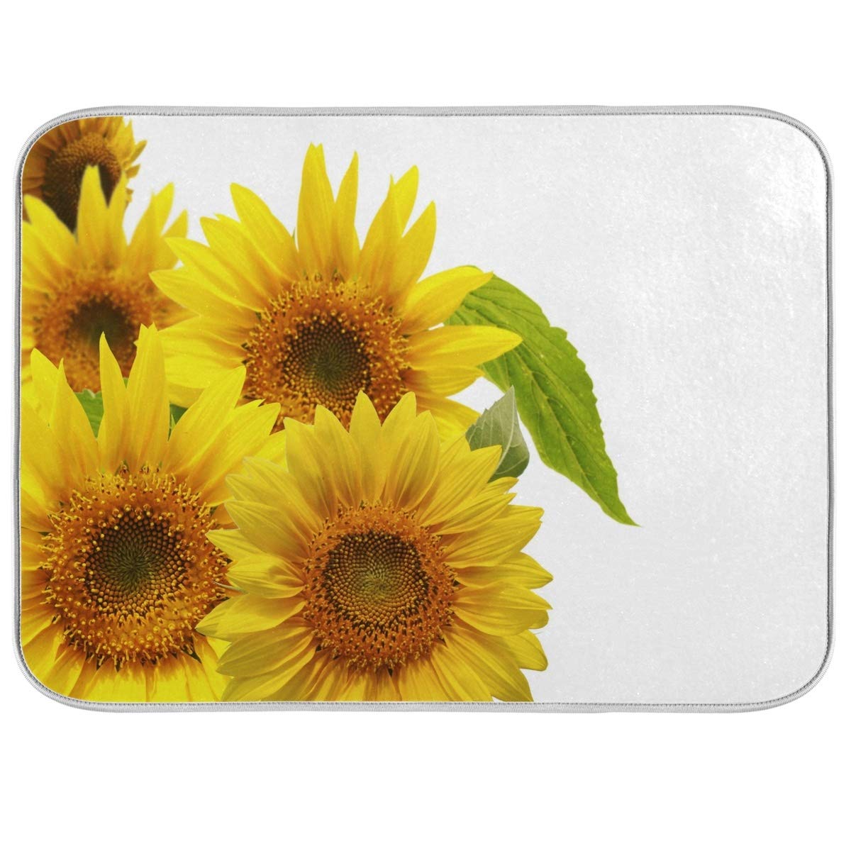 Sunflower Yellow Dish Drying Mat 16x18 for Kitchen Spring Flowers Flora White Dishes Pad Dish Drainer Rack Mats Absorbent Fast Dry Kitchen Accessories