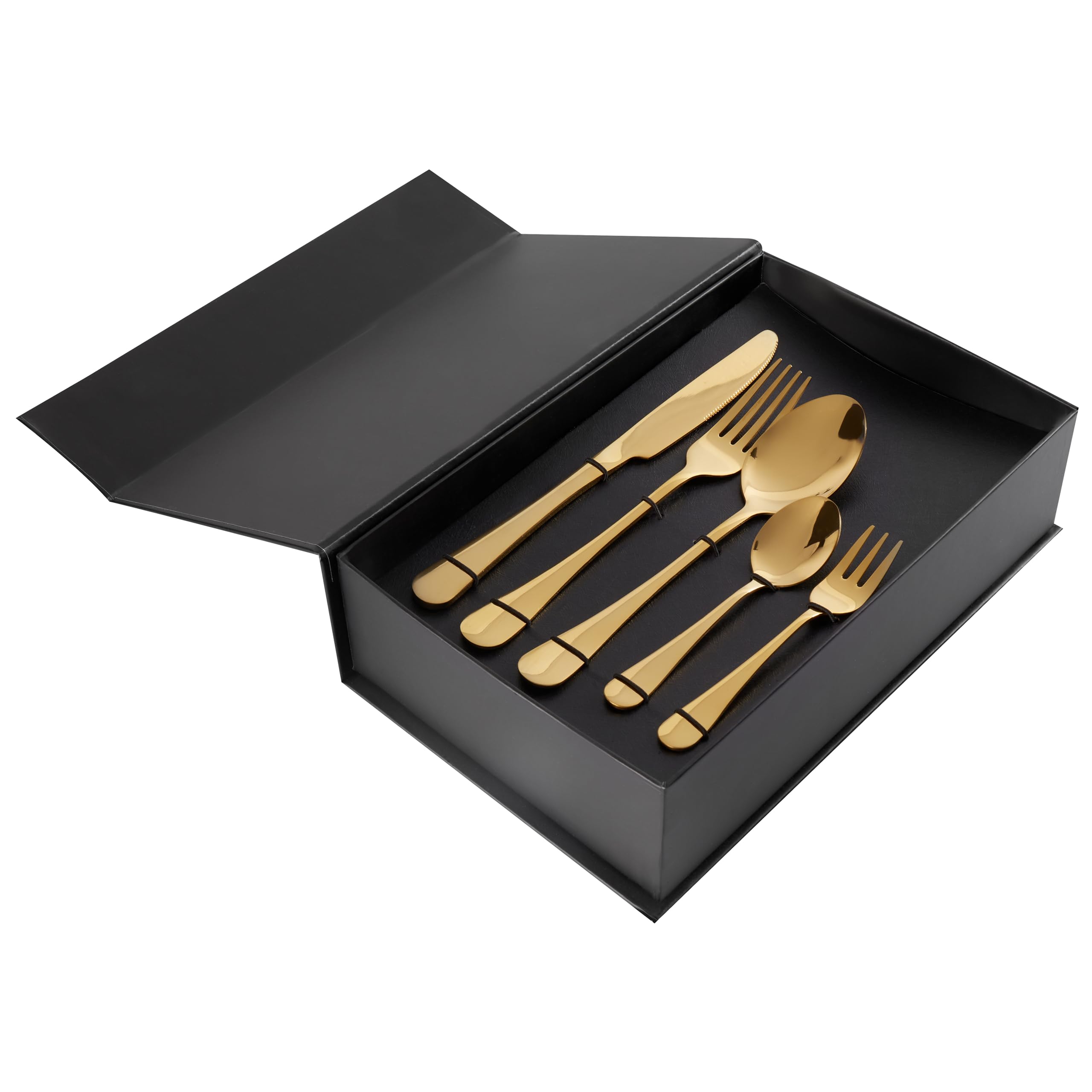 Modernes Besteck Set 30-teilig für 6 Personen Messer Gabel Löffel Teelöffel Kuchengabel Edelstahl Gold Fusilli