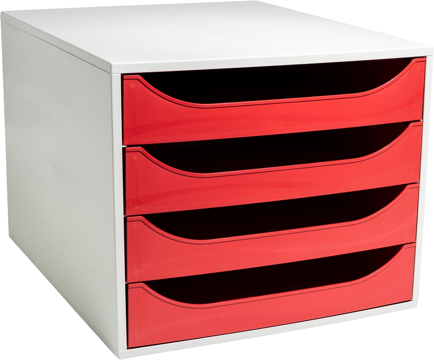 Exacompta - Ref 2286107D - Ecobox Economy Module with Drawers - Individual 4 Drawer Cabinet for A4 and A4+ Documents - Dimensions 34.8 x 28.5 x 23.3 cm - Colour Red
