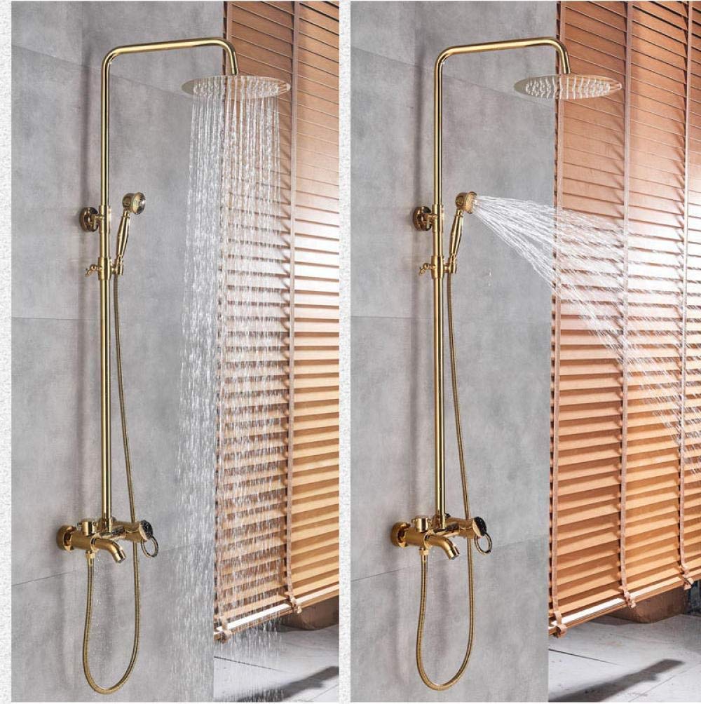 ASerZenith Shower System Gold Bath Shower Column Wall Mounted 8Inch Rainfall Shower Mixers with Handshower with Bath Spout in Wall Mixer Tap