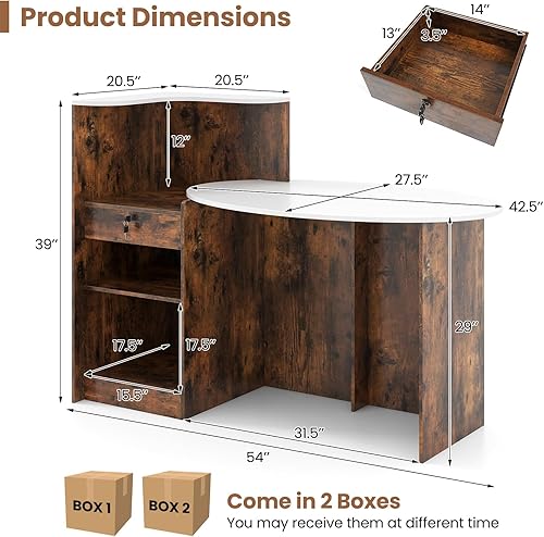 Vista 57 de Tangkula Escritorio de recepción, mostrador frontal con cajón con cerradura y estante ajustable, escritorio ovalado, mostrador minorista para pagar