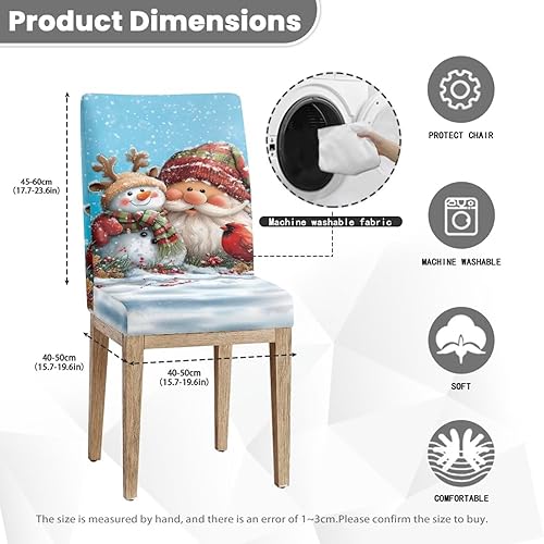 Miniatura 6 de HUGS IDEA Juego de 6 fundas elásticas para sillas de comedor de Papá Noel, muñeco de nieve, fundas elásticas para sillas de comedor, fundas para