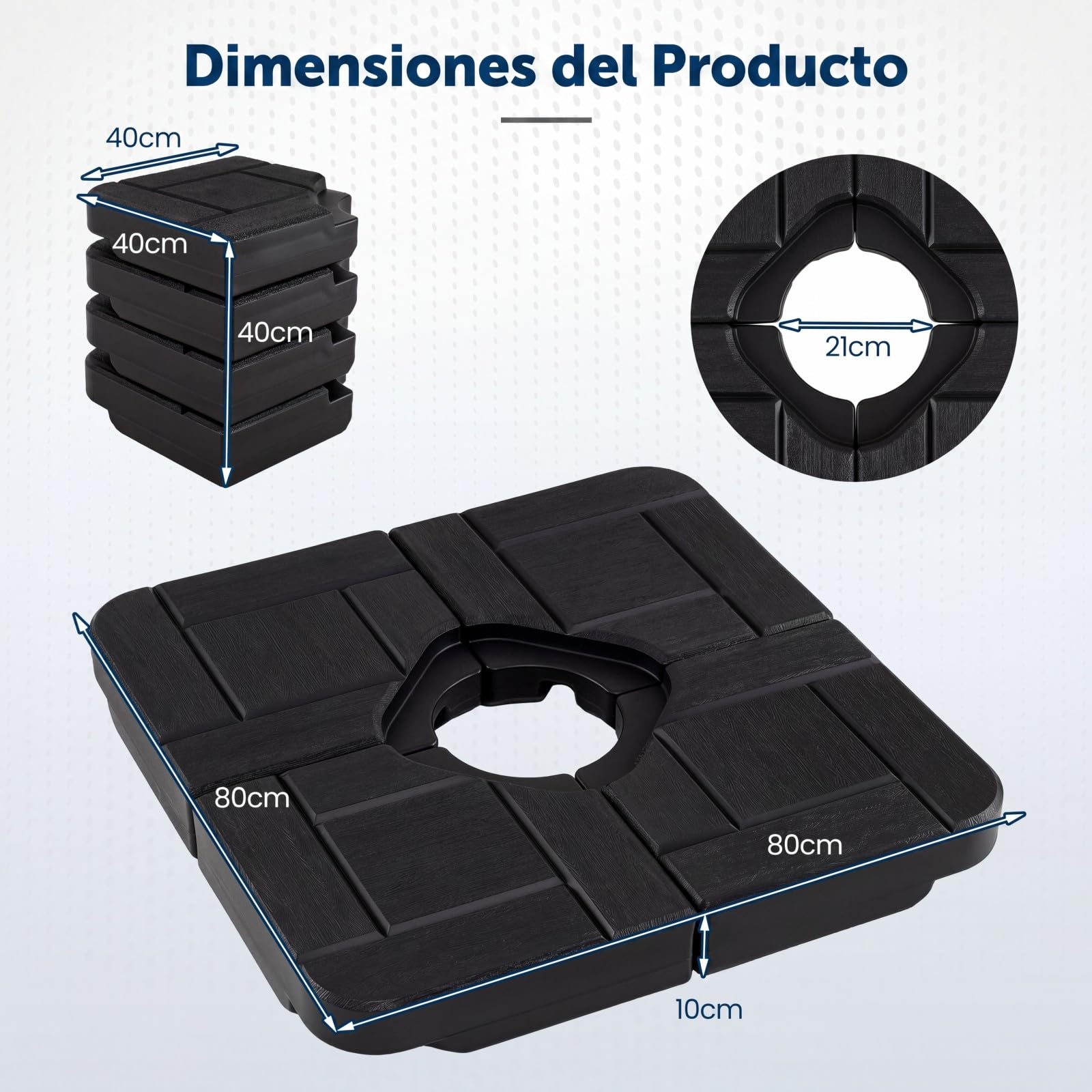 COSTWAY Base para Sombrilla de 4 Piezas, 84 kg Soporte de Sombrilla Rellenable con Agua o Arena, Asas de Transporte, Base Cuadrada de Parasol Voladizo de Exterior para Patio Jardín Terraza (85 kg)