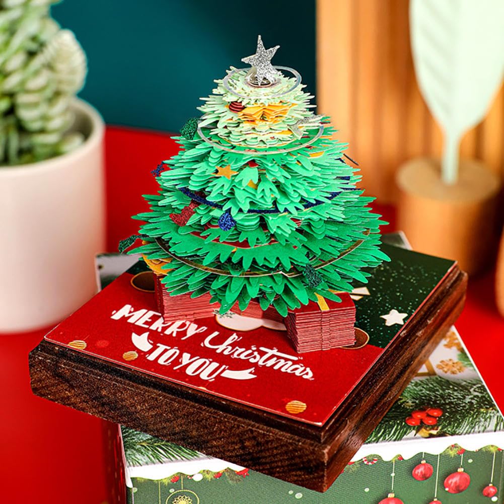 Abreißbarer 3D-Papierkunst-Notizblock-Tischkalende Papierskulptur Weihnachtsbaum 3D-Kalender, Silhouettenkalender, Papierskulptur Schreibtischdekoration, Büro-Schreibtisch-Notizblock(Green)
