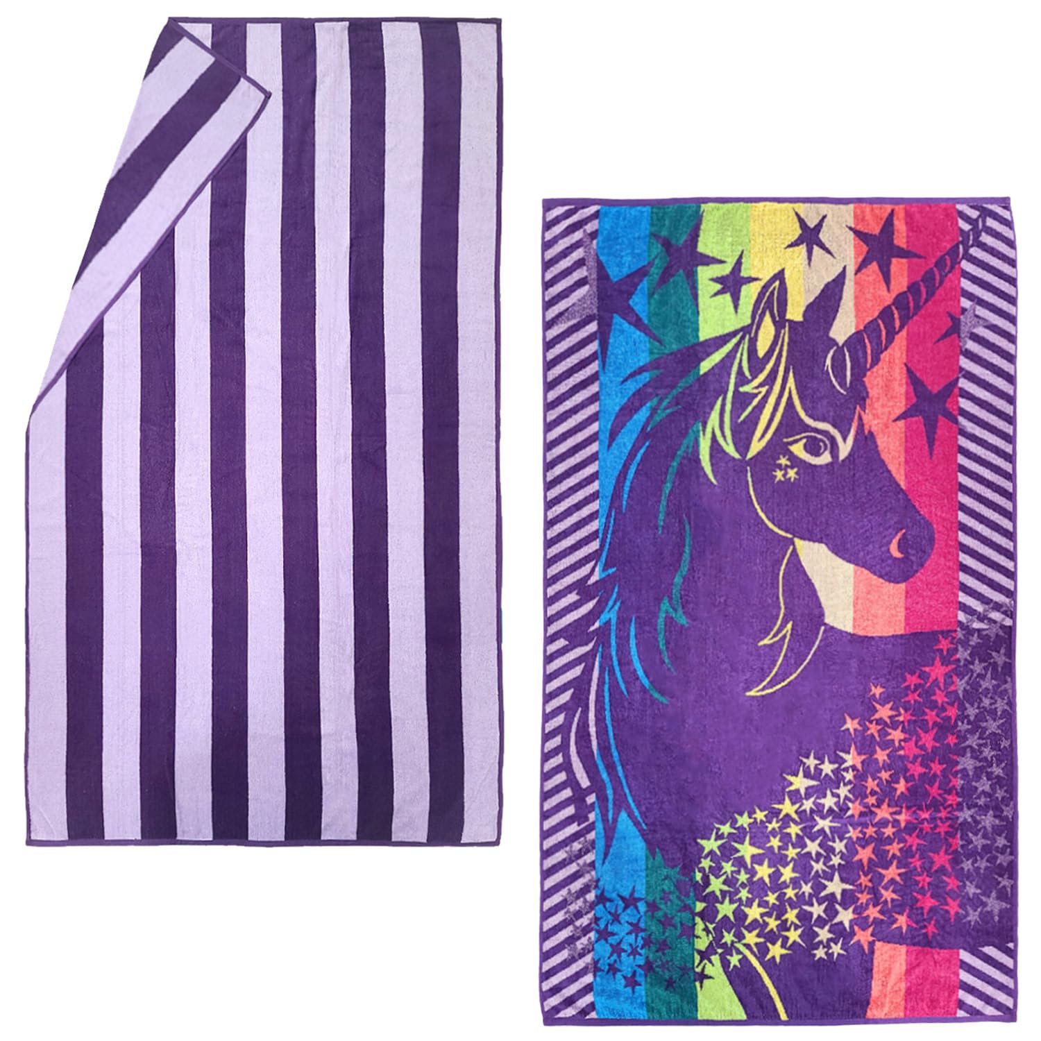 Kaufman - Premium 2-Pack Velour Oversized Double Jacquard Reversible 750 GSM Beach, Pool Towel, Plush Towel, 40in x 70in, Luxurious 100% Cotton (Purple/UNI)