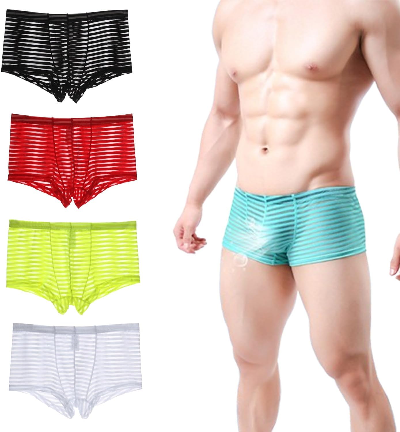 Ice Silk Sexy Mesh Full Transparent Boxer Briefs, Men's Thin Transparent Underwear, Mid Waist Mesh Sexy Boxer