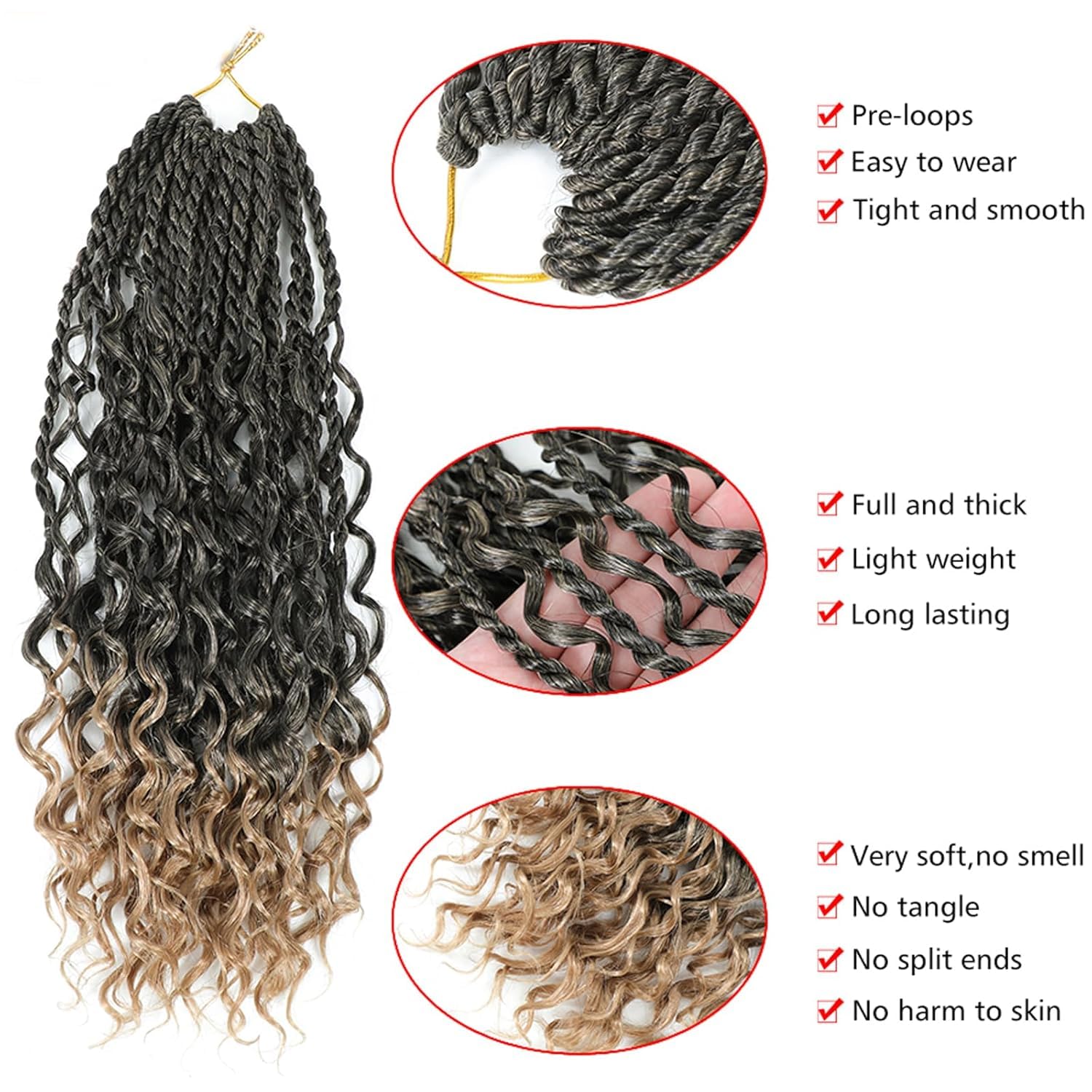 TOOPBIUTI Senegalese Twist Crochet Hair 24 Inch 6 Pack Boho Goddess Island Twist Pre-Looped Crochet Hair with Curly Ends (T27# - Image 4