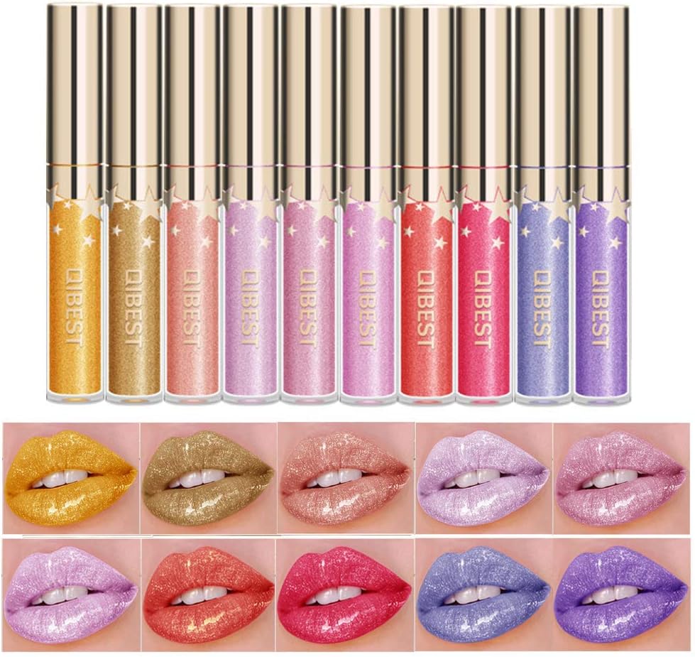 Pearl Light Glass Metal Shimmer Lip Glaze Waterproof Long Lasting Liquid 10 Color Lip Gloss Set