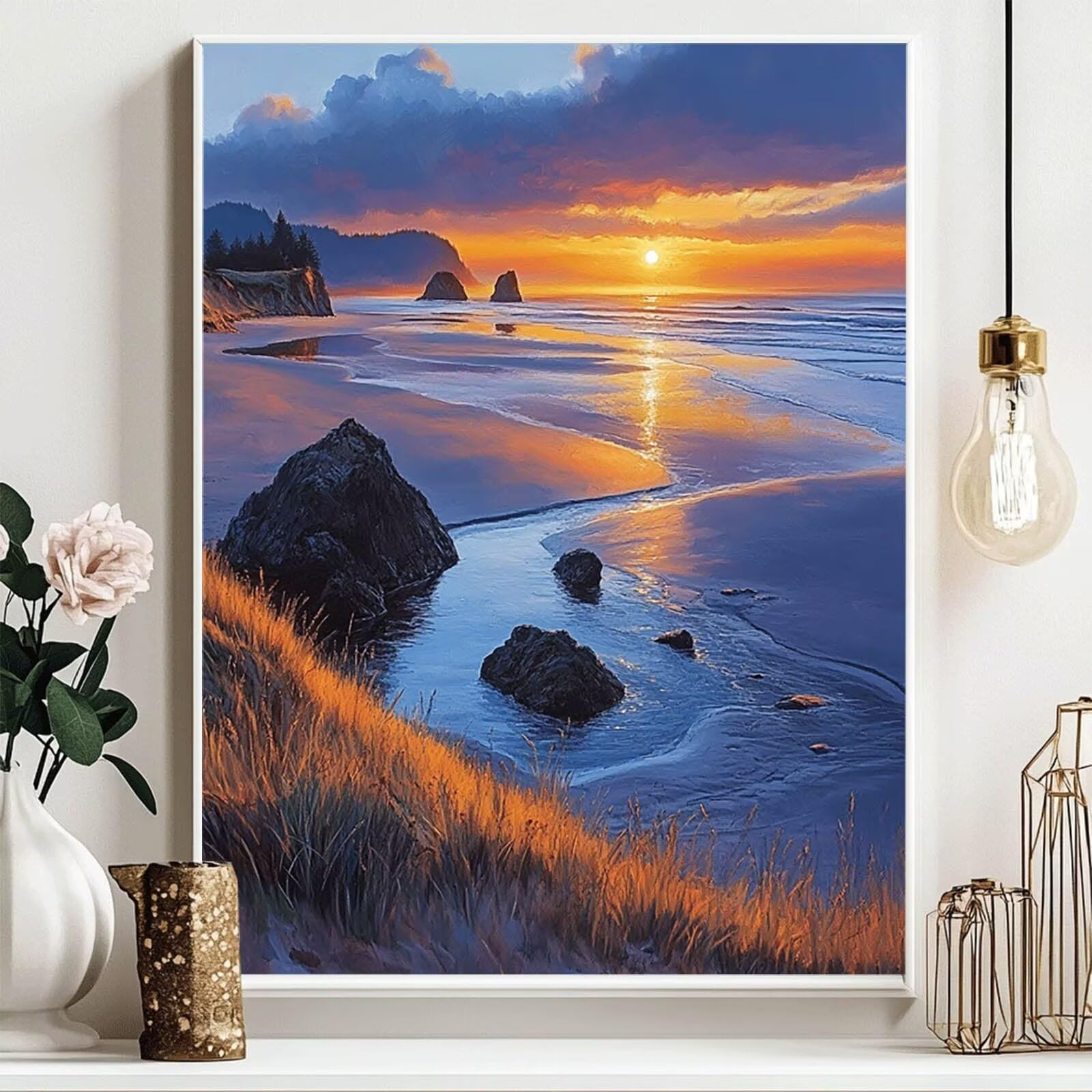 5D DIY Plaża Diament Malarstwo Dla Dorosłych Zestaw Zachodu Słońca Rhinestone Haft Cross Stitch Painting Diament Dorosły 60x80 cm, Diamentowe malowanie Hobby Kreatywny Dorośli do dekoracji ścian THDZ