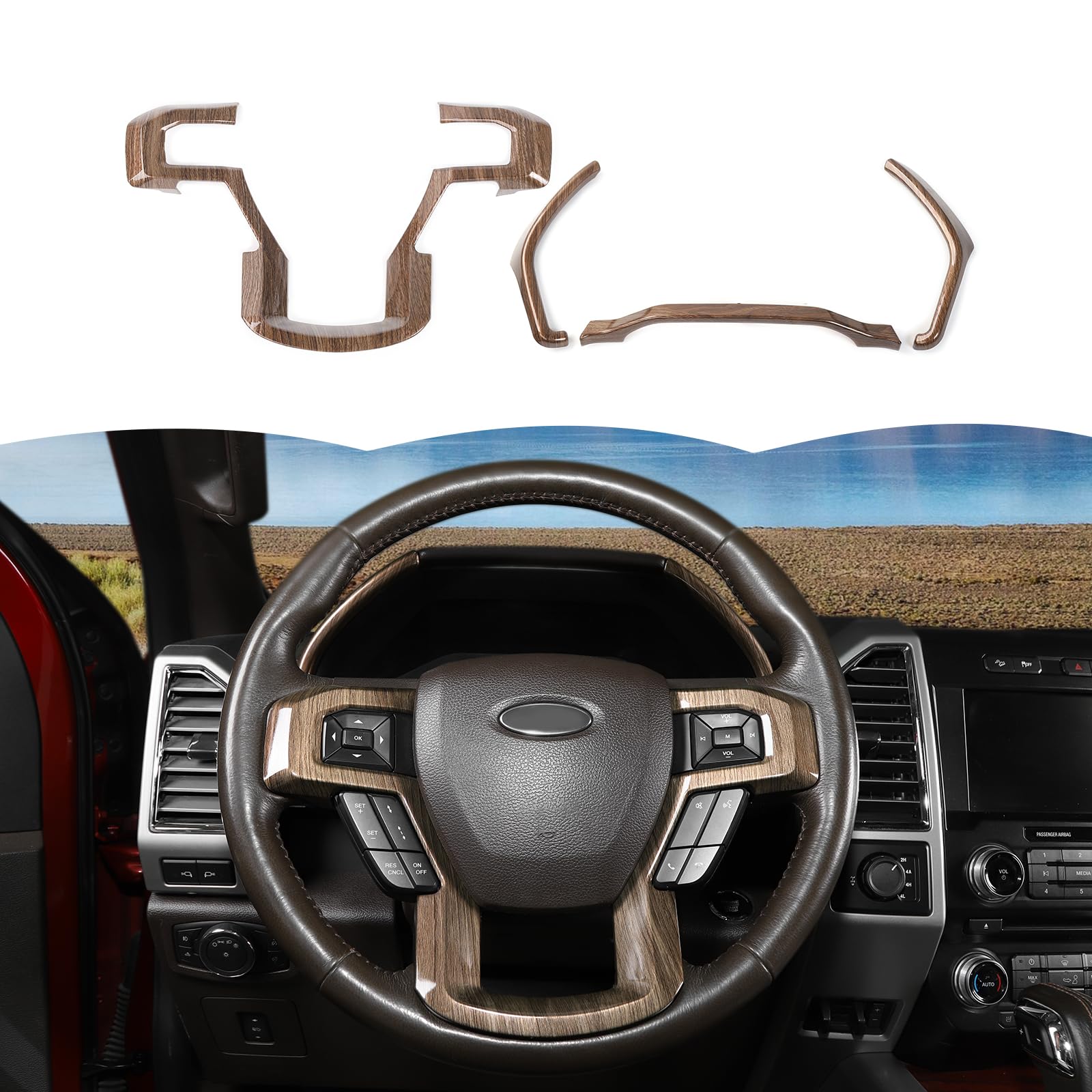 RT-TCZ Dashboard Panel Cover Interior Trim Kit Decoration Interior Accessories for Ford F150 2015-2020 (Wood Grain)