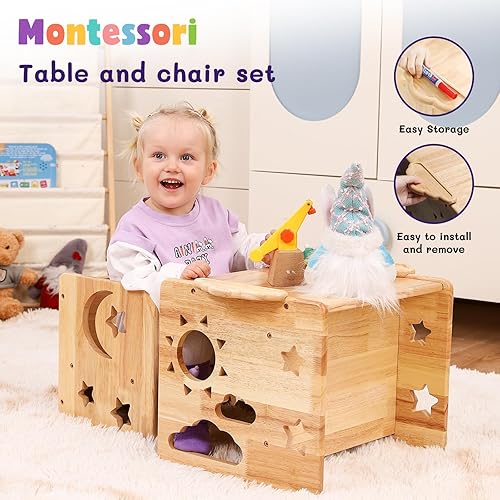 Miniatura 2 de Makigahara Montessori Weaning Table and Chair Set, Handmade Solid Wood Design Toddler Table and Chair Set, 1-3 Year Old Kids Montessori Furniture