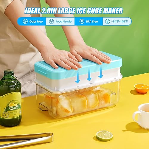Miniatura 58 de Bandeja para cubitos de hielo con tapa y contenedor, 32 moldes para cubitos de hielo, bandejas de hielo para congelador, molde de bandeja