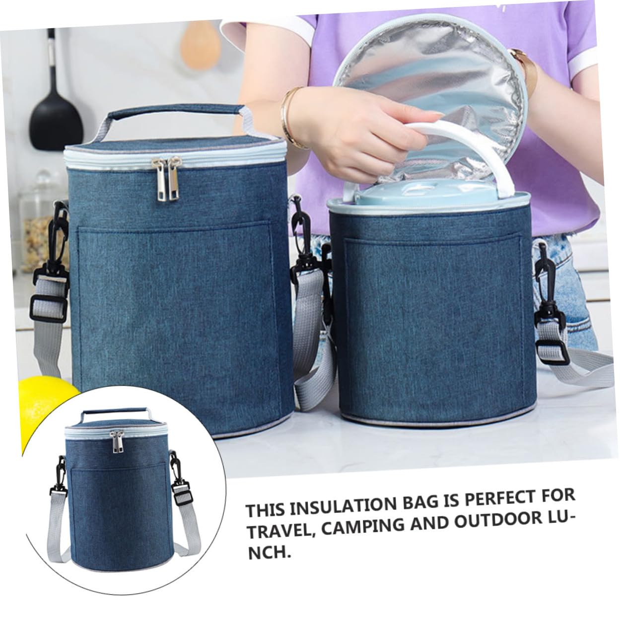 Toyvian Oxford Cloth Isoliertasche mit Aluminiumfolie Mittlere Runde Thermotasche für Camping und Mittagessen Tragbar Isolierend mit Griff und Schultergurt Auslaufsicher und Leicht zu