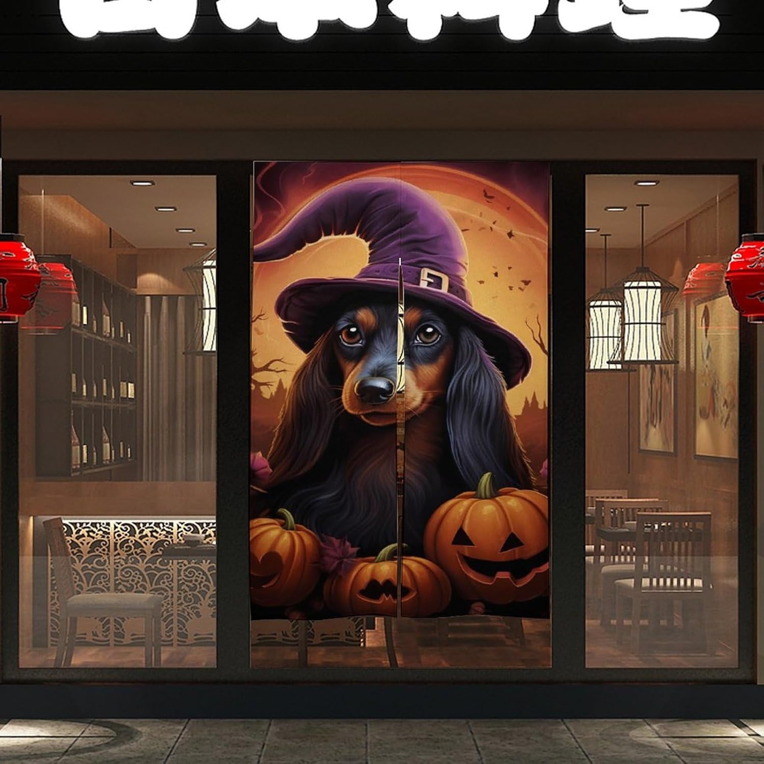 Cute Witch Funny Dachshunds Halloween Door Curtain Blackout Door Cover Curtains Door Screen for Home Accessories