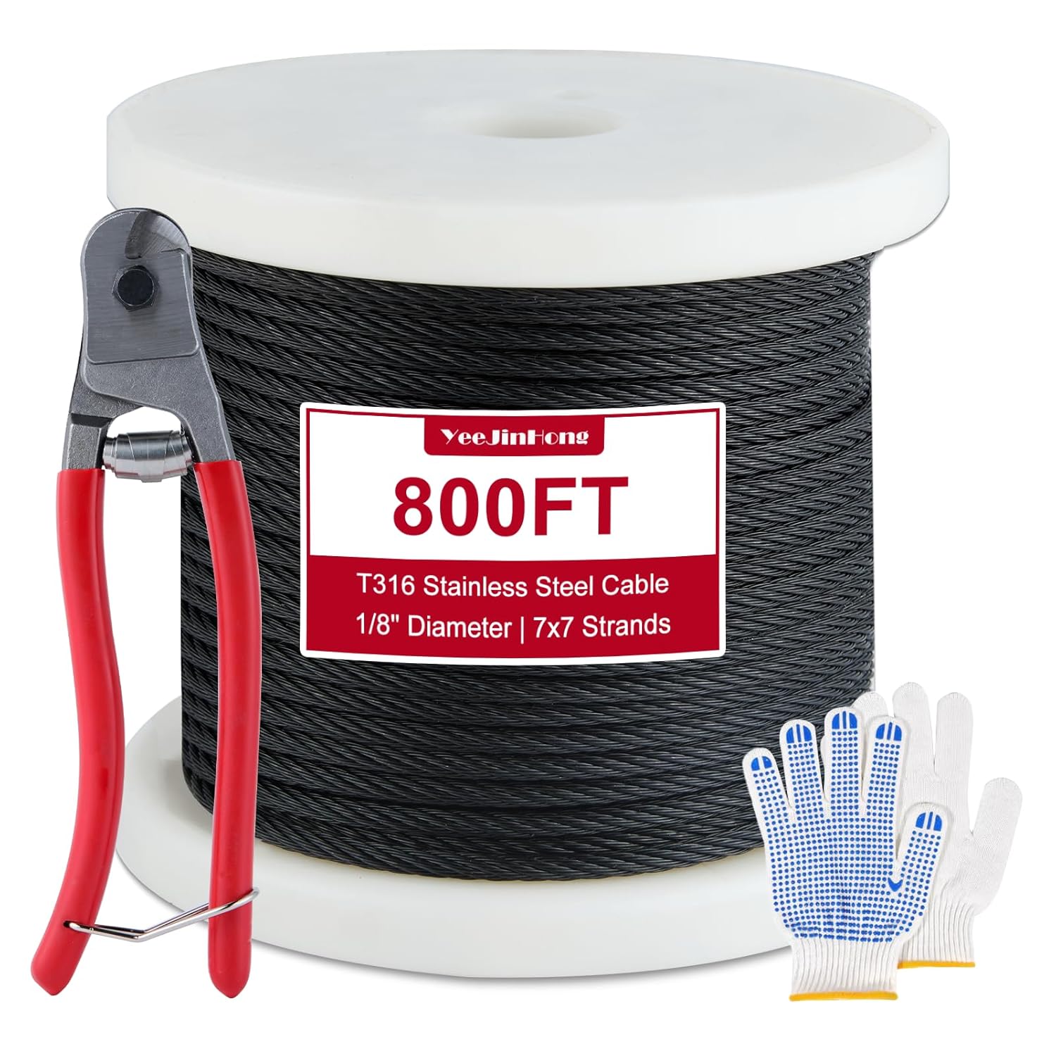 Stainless Steel Black Cable for Railing, 200FT 1/8in T316 Wire Rope for Deck Railings, 7x7 Strands Cable Rail Kits with Cutter for Deck Rail Fence Rigging Marine Outdoor Use