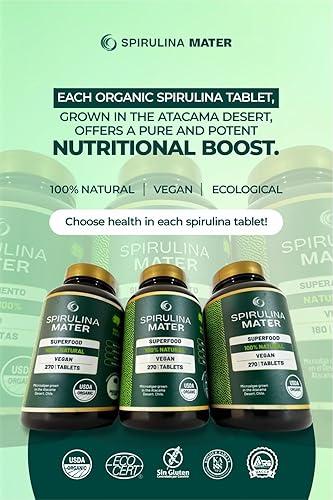 Miniatura 7 de Tabletas de espirulina, USDA Organic producidas en el desierto de Atacama, ricas en nutrientes, mejora las defensas de tu cuerpo, ayuda con el