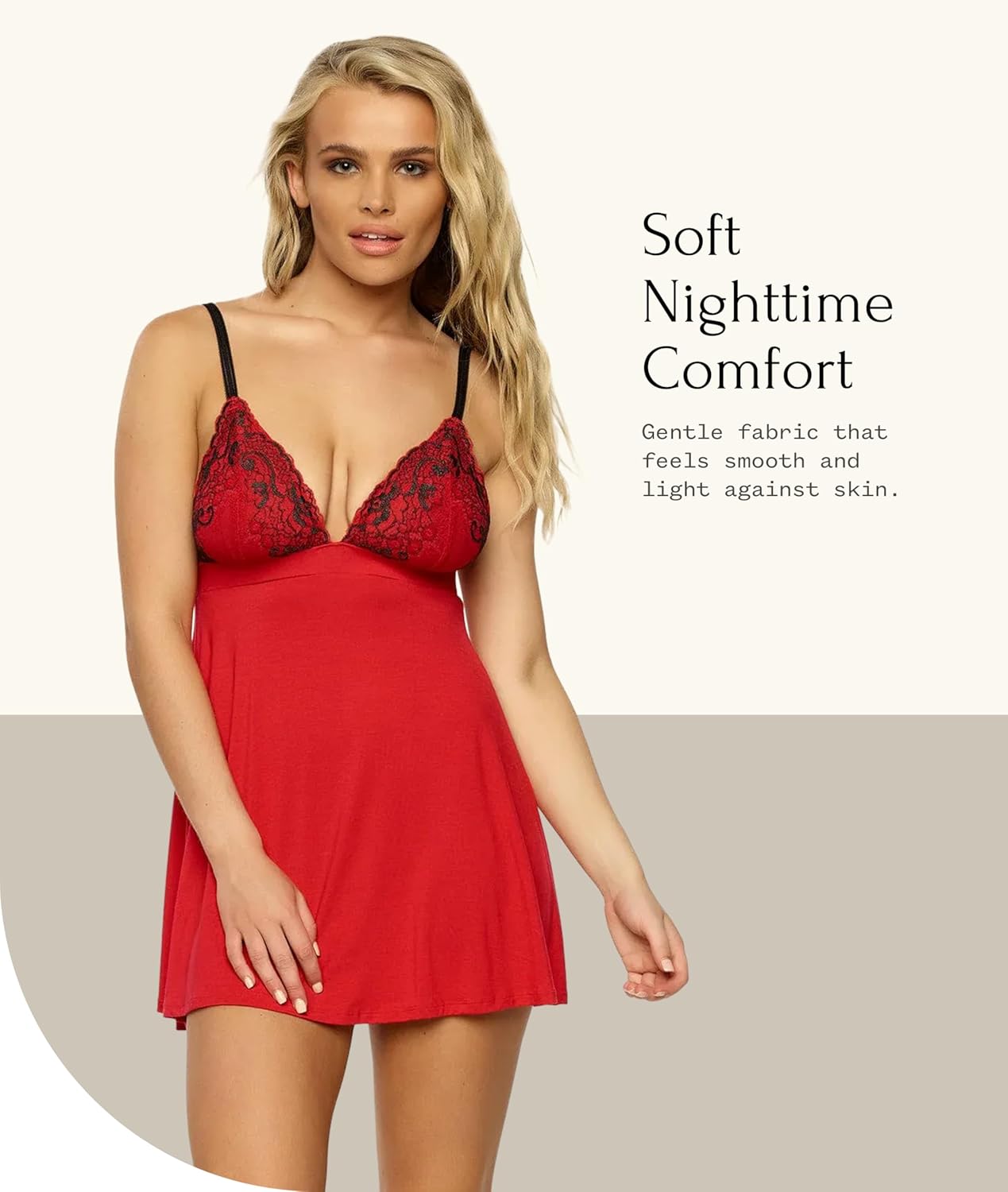Felina Demure Chemise Lined & Wireless Cup Nightgown for Women, Fully Adjustable Straps, Babydoll Lingerie
