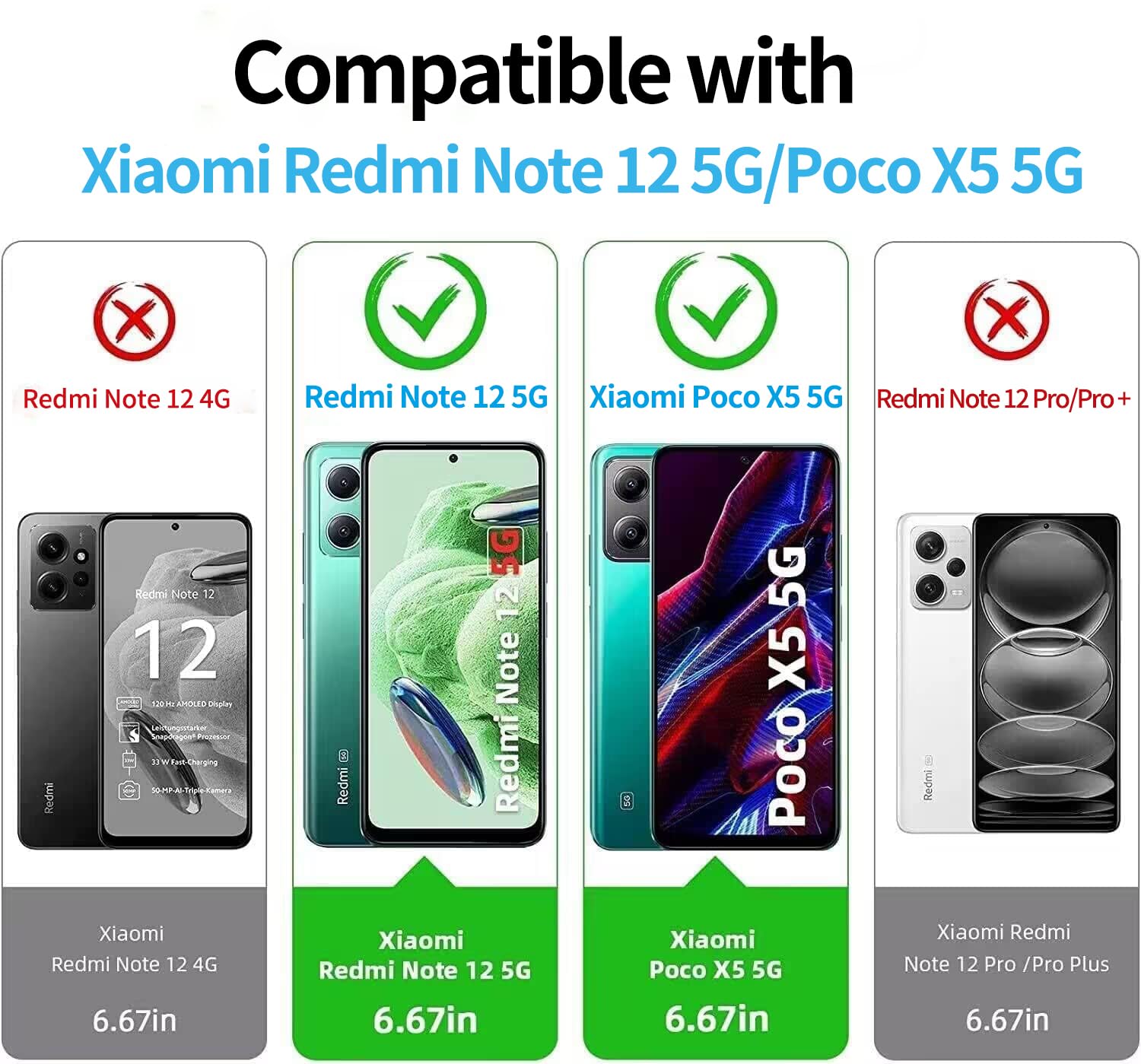 LeYi Cover per Xiaomi Redmi Note 12 5G/Poco X5 5G con [2 Pack] Vetro Temperato e Protezione Fotocamera, Custodia Antiurto Militare Supporto Anello