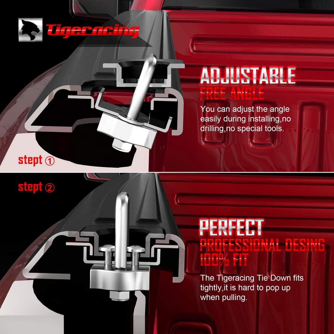 Tigeracing Tie Down Anchors Retractable Truck Bed Top Side D Ring Compatible with 1995-2018 Ram 1500 2500 3500 (NOT for 2019) - 3000 LBS Capacity (of 2)