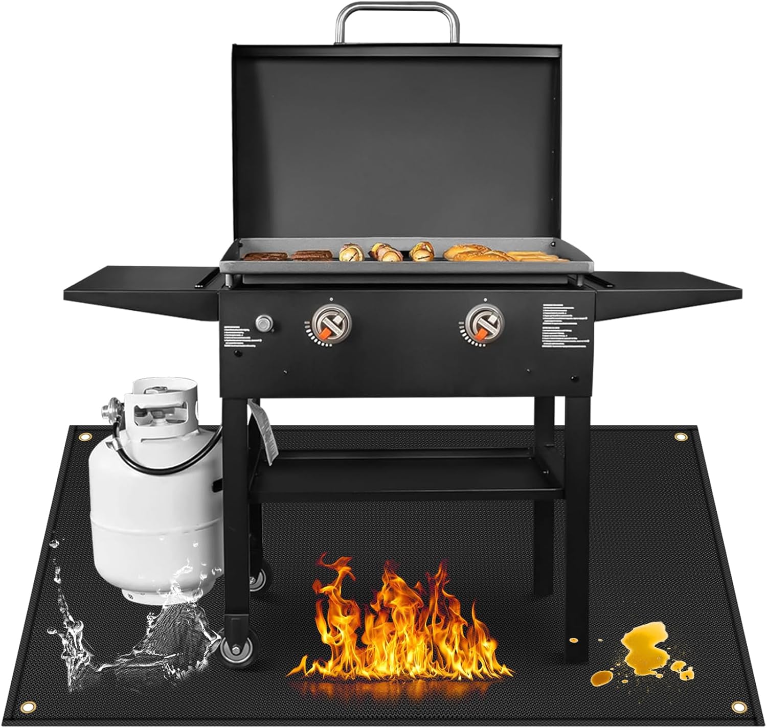 Grill Mats for Outdoor Grill Compatible with Blackstone 28 & 36in Griddle to Protect Deck and Patio, Fireproof Griddle Mat, Griddle Accessories Compatible with Blackstone Griddle, 65x48x0.02in, Black