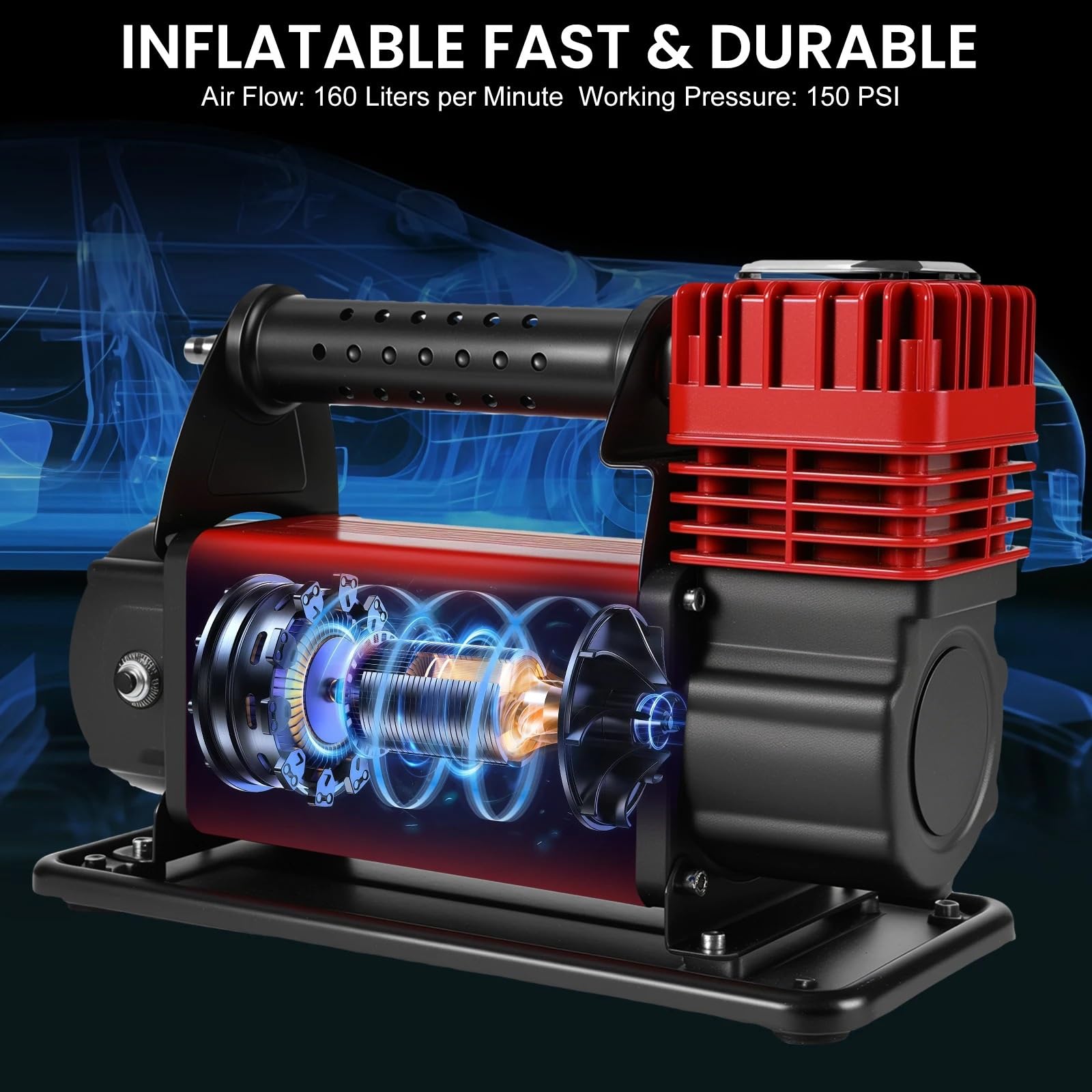 pompka do opon Inflator opon Kompresor Sprężarka powietrza Dwucylindrowa pompa powietrza 150PSI do samochodów ciężarowych Pasuje do samochodów i rowerów Przenośne kompresory powietrza